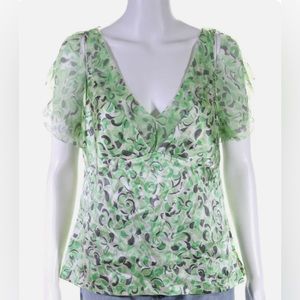 NWT Elie Tahari Silk Satin Chiffon Ellis blouse green gray L